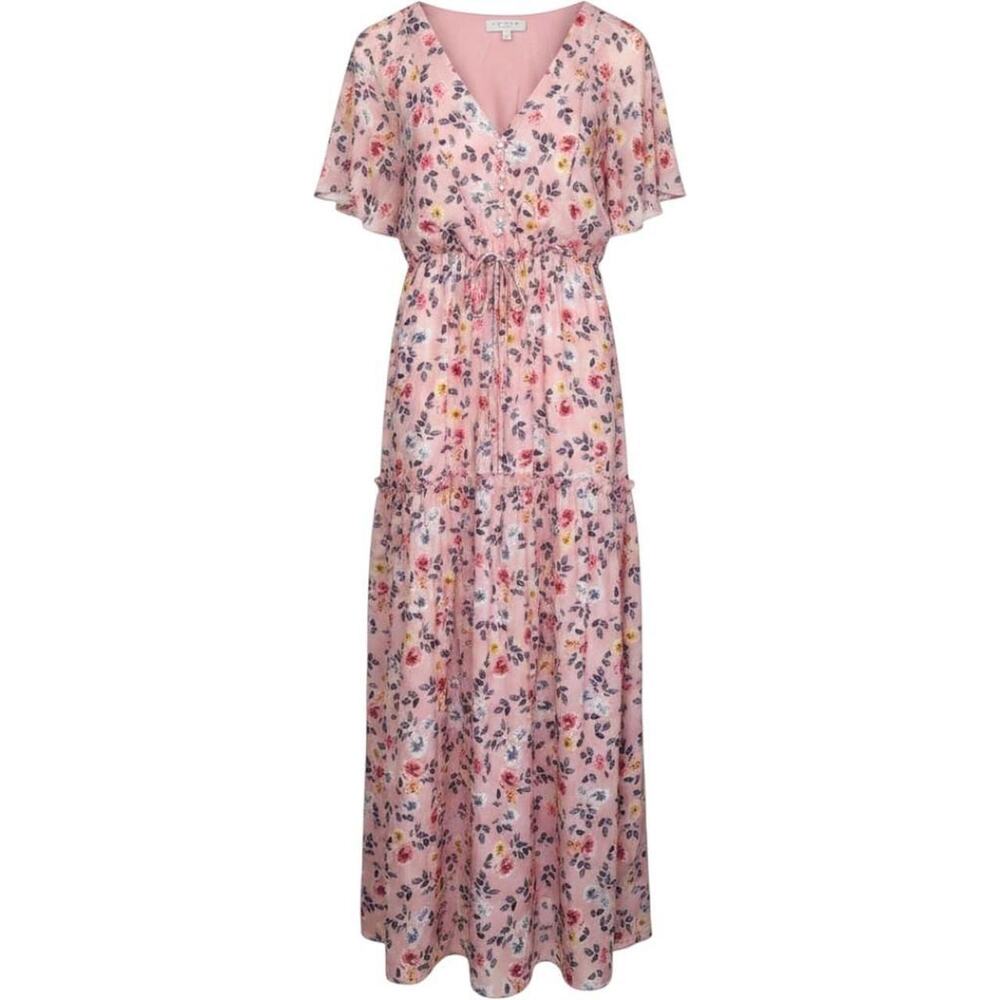NWT Hayden Los Angeles Pink Floral Flutter Sleeve Maxi Dress Size Large Slit